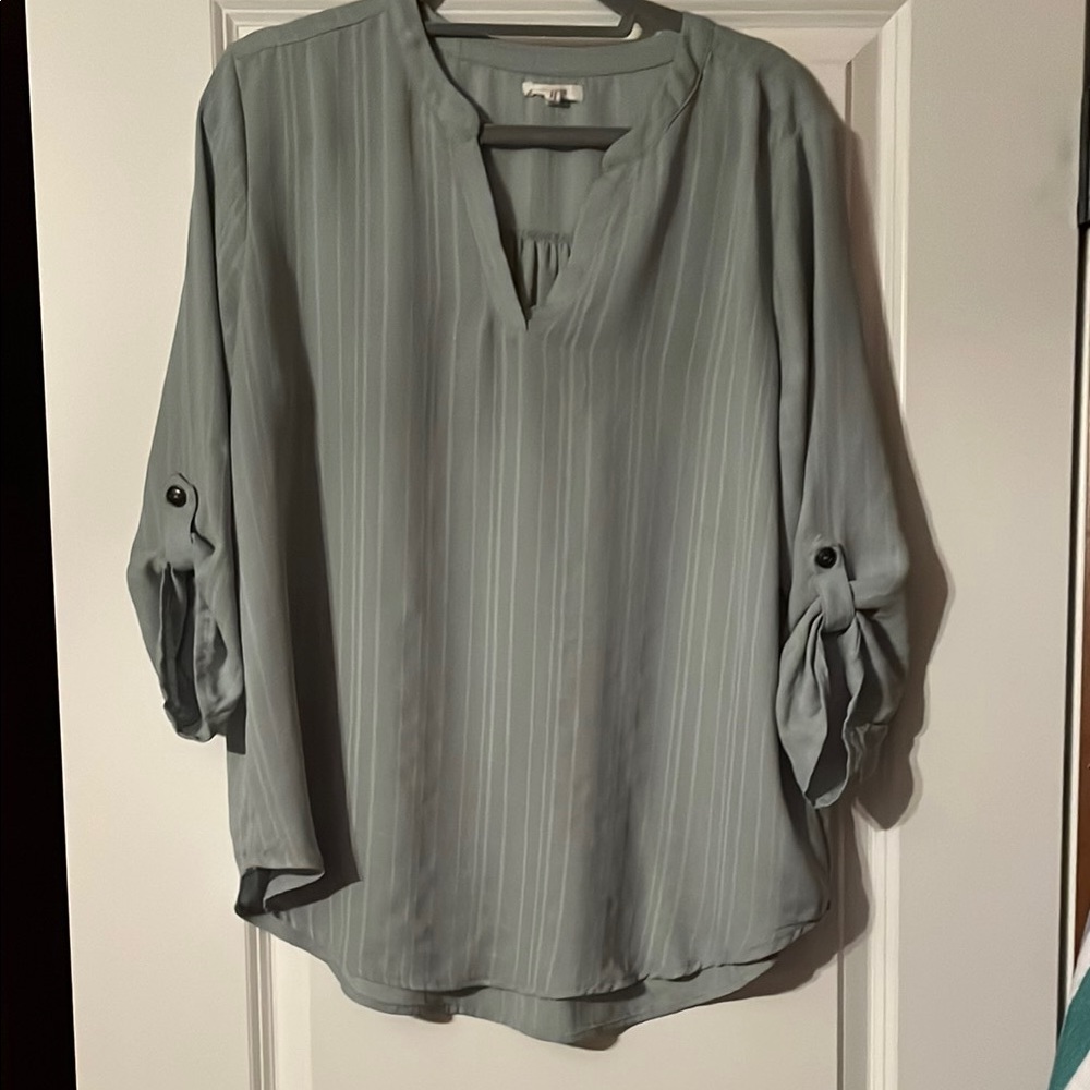 Maurices Green Boxy Blouse with Mandarin Collar